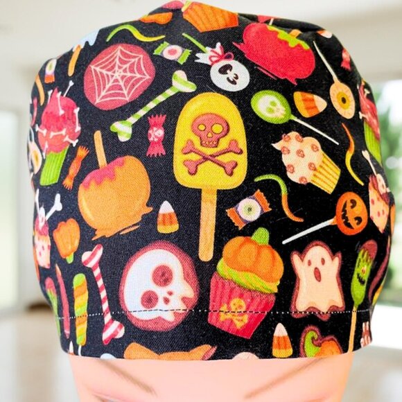 Halloween Sweets~ Ponytail Scrub Cap, Surgical Hat, OR, CNA, MD, NP, Vet, Gift - Picture 3 of 3